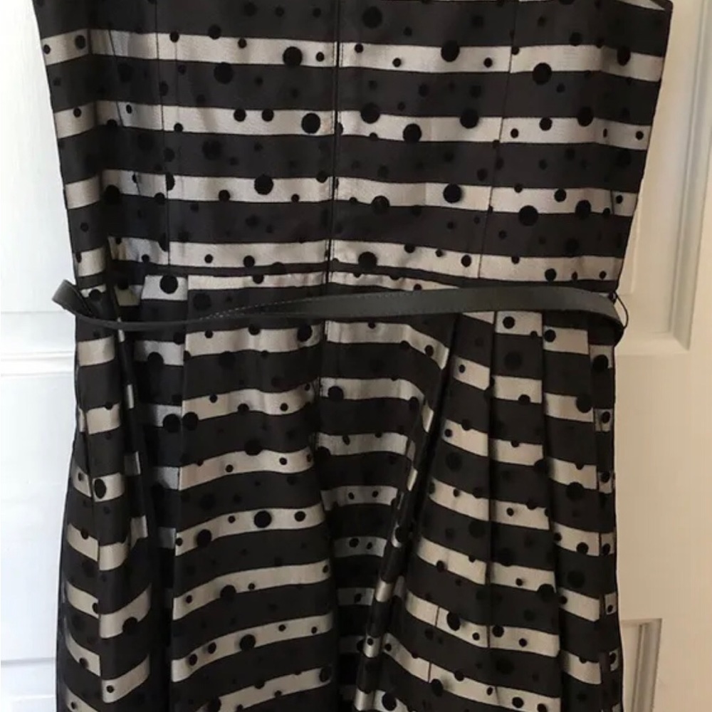 Eliza J Black Polka Dot & Stripe Print Charmeuse Fit Cocktail Dress: Size 12